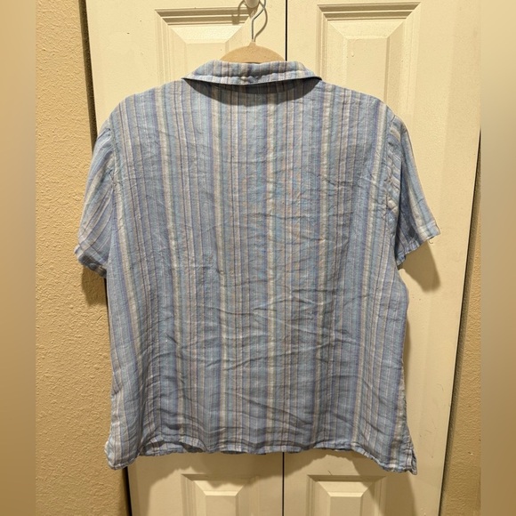 Cut Loose Hanky Linen 100% Boxy Shirt Blue Stripe Lagenlook , Large - Picture 4 of 9